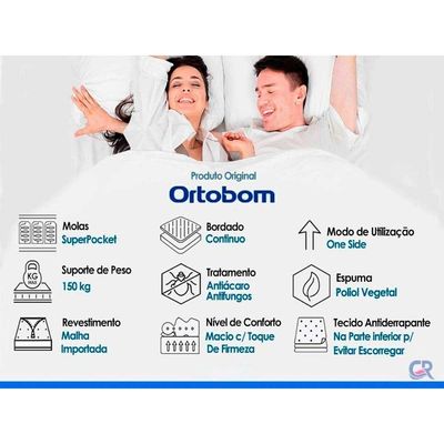 Cama Box Baú CRC Solteiro +Colchão Molas Master Pocket Freedom Ortobom 88