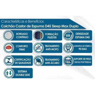 Cama Box Baú CRC Solt +Colchão D45 Espuma SleepMax Castor -