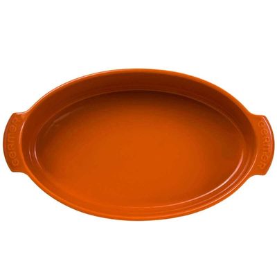 Conjunto 3 Travessas de Porcelana Ovais Germer Assar e Servir Canelado Refratário Laranja