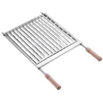 Grelha para Churrasqueira 70x40cm Inox Coletor De Gordura Cabos Em Madeira Utimil