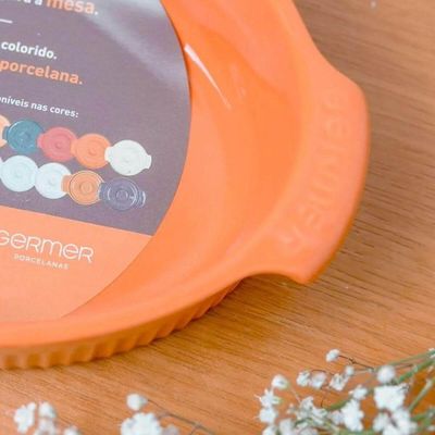 Conjunto 3 Travessas de Porcelana Ovais Germer Assar e Servir Canelado Refratário Laranja