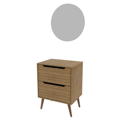 Conjunto Para Banheiro Balcão Com Espelho Redondo Sem Cuba 60Cm Bn3690 Tecnomobili Amendoa