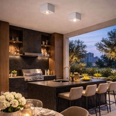 Plafon de Sobrepor Luminária Quadrada Branca Aluzinc Box Dital Sala Cozinha Escritório