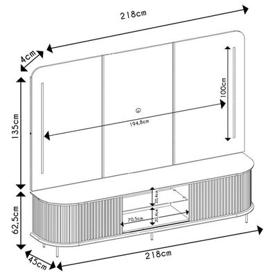 Painel Para Tv 75 Pol E Rack Bancada Ripado 218cm World D04 Cedro - Mpozenato