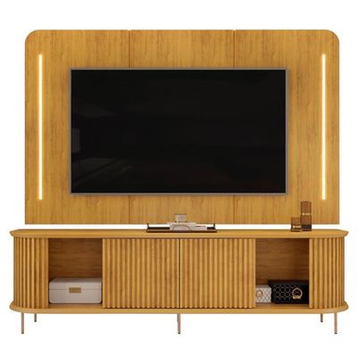 Painel Para Tv 75 Pol E Rack Bancada Ripado 218cm World D04 Cedro - Mpozenato