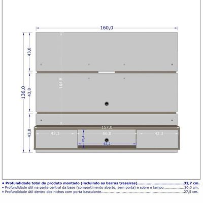 Painel Bancada Suspensa Para Tv Até 65 Pol. 2 Portas âmbar Off White/cinamomo/ripado - Bechara