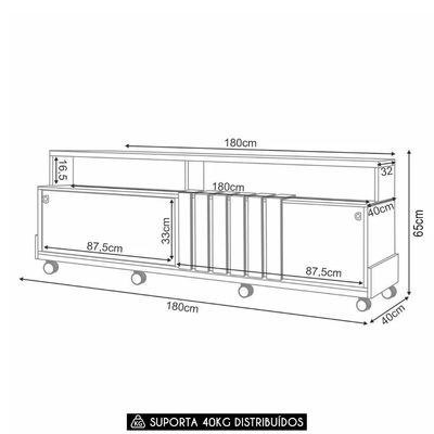 Rack Bancada De Tv 70 Pol 180cm Analu H01 Castanho/off White - Mpozenato
