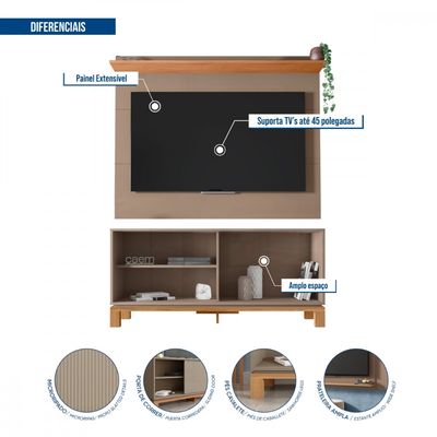 Combo Sala Copa Painel Rack Jace + Poltrona Cadeira Aero Caemmun Cinza