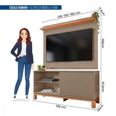 Combo Sala Copa Painel Rack Jace + Poltrona Cadeira Aero Caemmun Cinza