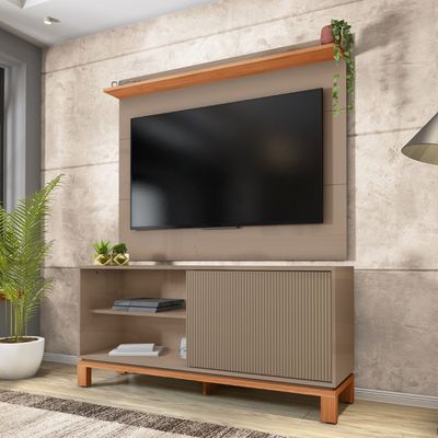 Combo Sala Copa Painel Rack Jace + Poltrona Cadeira Aero Caemmun Cinza