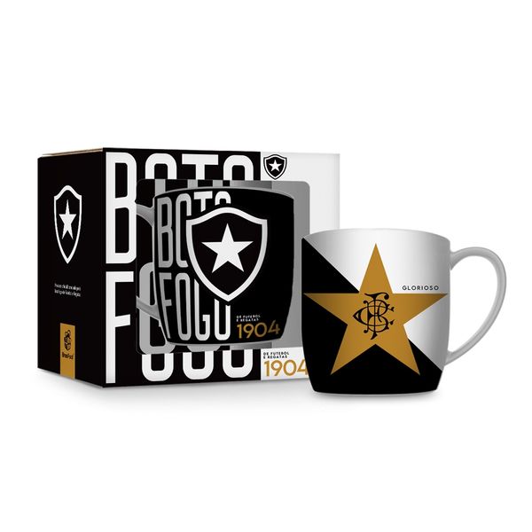 Caneca Porcelana Premium KazzaVip Time Botafogo 01 300 ML Urban Oficial Licenciada Branco