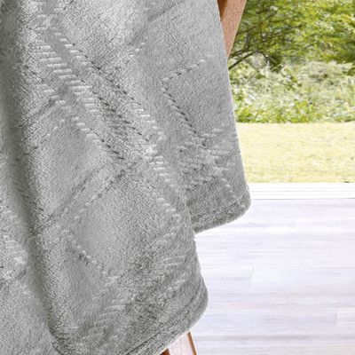 Manta KazzaVip Solteiro Microfibra 100% Poliéster Flannel Gales Efeito Jacquard 240g/m2 Prata