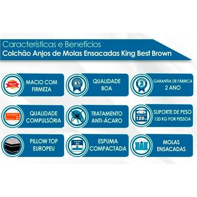 Cama Box CRC Solteiro +Colchão Molas Ensacadas King Best Anjos 88x188