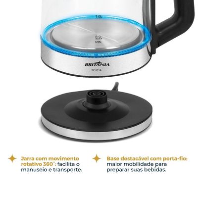 Chaleira Elétrica Britânia 2,1L de Vidro com Luz LED BCH21A 127V
