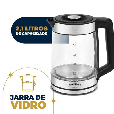 Chaleira Elétrica Britânia 2,1L de Vidro com Luz LED BCH21A 127V