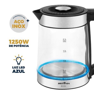Chaleira Elétrica Britânia 2,1L de Vidro com Luz LED BCH21A 127V