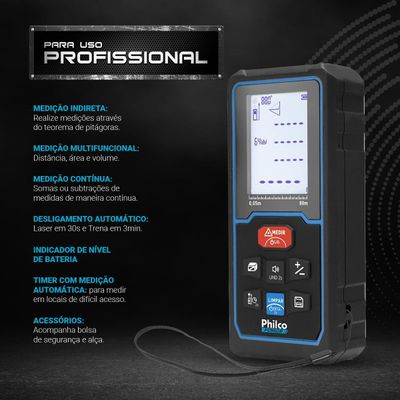 Trena Laser Philco Force Alcance de 80m Display LED PTL02 Pilhas