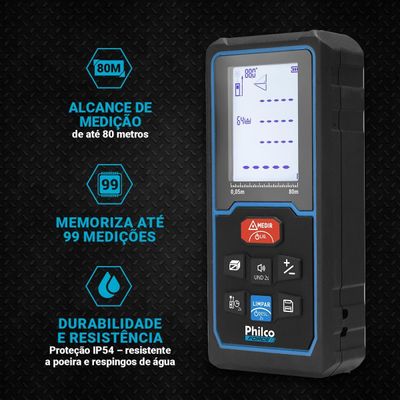 Trena Laser Philco Force Alcance de 80m Display LED PTL02 Pilhas
