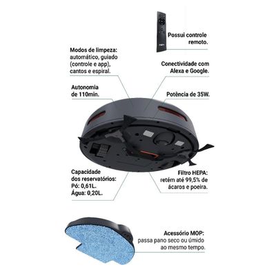 Aspirador Robô Philco Função MOP PAS29A Bivolt 35W Bivolt