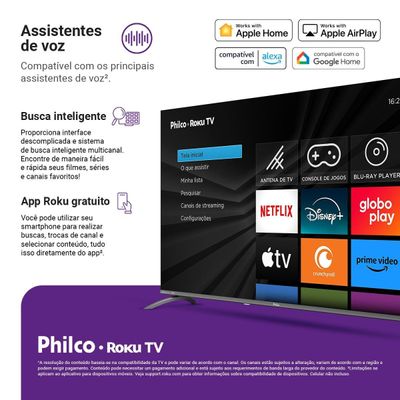 Smart TV 60" Philco 4K Roku Borda Infinita P60CRA Bivolt