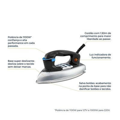 Ferro de Passar a Seco Base de Alumínio Britânia BFS50A 127V