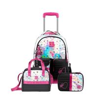 Kit Mochila de 4 Rodinhas + Lancheira Térmica + Estojo Box Feminino Rebecca BonBon Preto