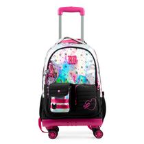 Kit Mochila de 4 Rodinhas + Lancheira Térmica + Estojo Box Feminino Rebecca BonBon Preto