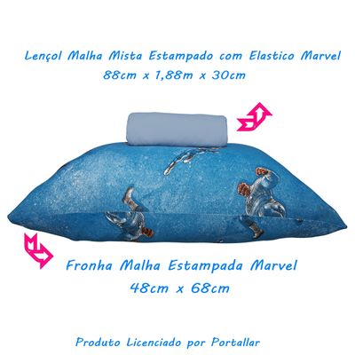 Jogo de Lençol KazzaVip Solteiro Malha 100% Algodão Play Marvel Quarteto Fantastic 02 Peças Azul