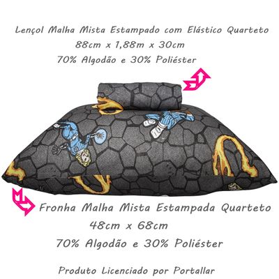Jogo de Lençol KazzaVip Solteiro Malha  Mista 70% Algodão 30% Poliéster Kids Marvel Quarteto Fantastic 02 Peças Cinza