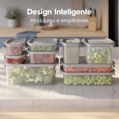 Potes Herméticos de Plástico Electrolux Cinza 14 Unidades Empilháveis Modulares