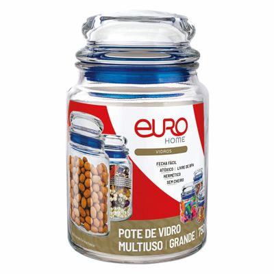 Pote de Vidro Multiuso Euro Home 750?ml Azul Tampa