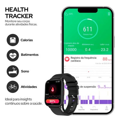 Smartwatch Geonav WB Tela 1,85" 45mm 24 Modos Esportivos Fitness Tracker Preto