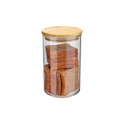 Pote de Vidro Euro Home Slim 1L com Tampa de Bambu