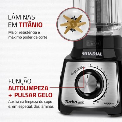 Liquidificador Mondial Turbo Inox L-1400 12 Velocidades Preto Preto / 220