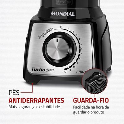 Liquidificador Mondial Turbo Inox L-1400 12 Velocidades Preto Preto / 220