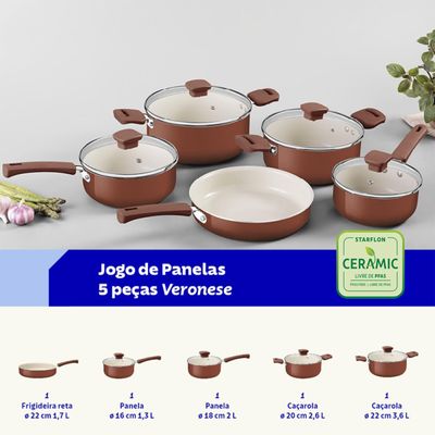 Jogo de Panelas Tramontina Veronese Alumínio Argila 5 Peças