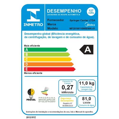 Máquina de Lavar Midea MF201W 11kg Conectada Wi-Fi Branca Branco / 110