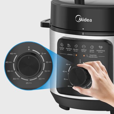 Panela de Pressão Elétrica Mecânica Midea 4L Inox Preta / 220
