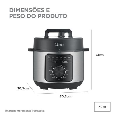 Panela de Pressão Elétrica Mecânica Midea 4L Inox Preta / 220