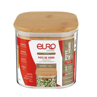 Pote Quadrado Slim Euro Home Vidro 650ml