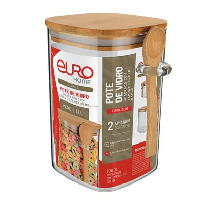 Pote Quadrado Slim Euro Home Vidro 1,1L