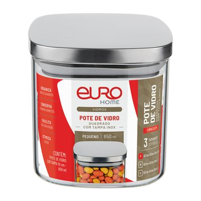 Pote de Vidro Euro Home Slim 650ml Tampa Inox