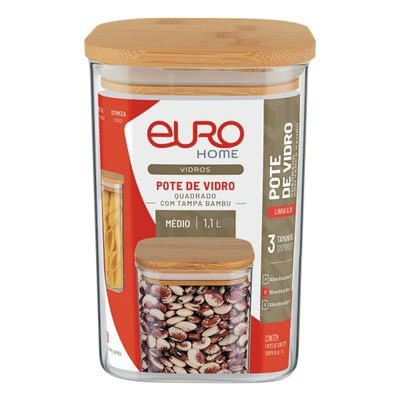 Pote Quadrado Slim Euro Home Vidro 1,1L