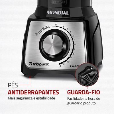 Liquidificador Mondial Turbo Inox L-1400 1400W Preto / 220