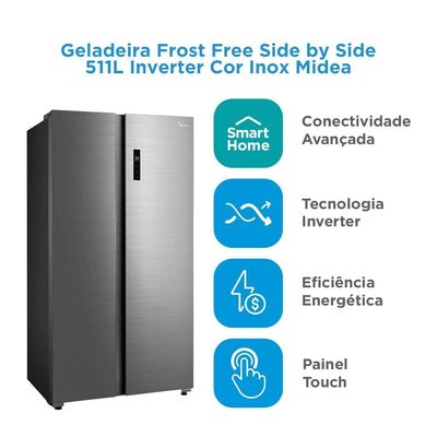 Geladeira Fost Free Side by Side Midea MD-RS710 Inox / 110