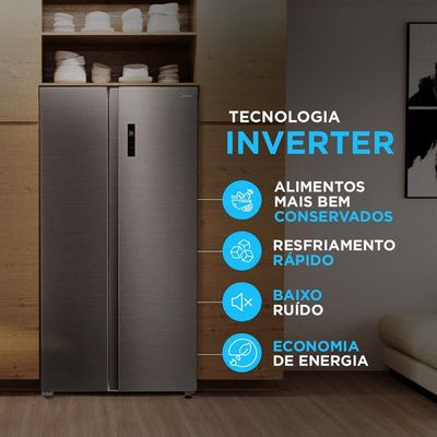 Geladeira Fost Free Side by Side Midea MD-RS710 Inox / 110