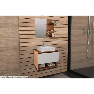 Conjunto Banheiro Balcão Suspenso BN3606 s/Cuba 60cm e Armário c/Espelho BN3608 Amêndoa Tecno Mobili