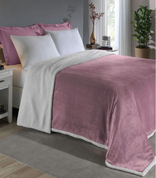 Cobertor Sherpa Dupla Face Queen Lar E Lazer Rosa UN / Rosa