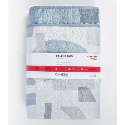 Colcha Dupla Face Queen 150 Fios Camesa Azul UN / Cinza