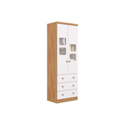 Guarda Roupa Infantil c/ 2 Portas Cristal e 3 Gavetas Uli Branco/Amêndoa - Peroba